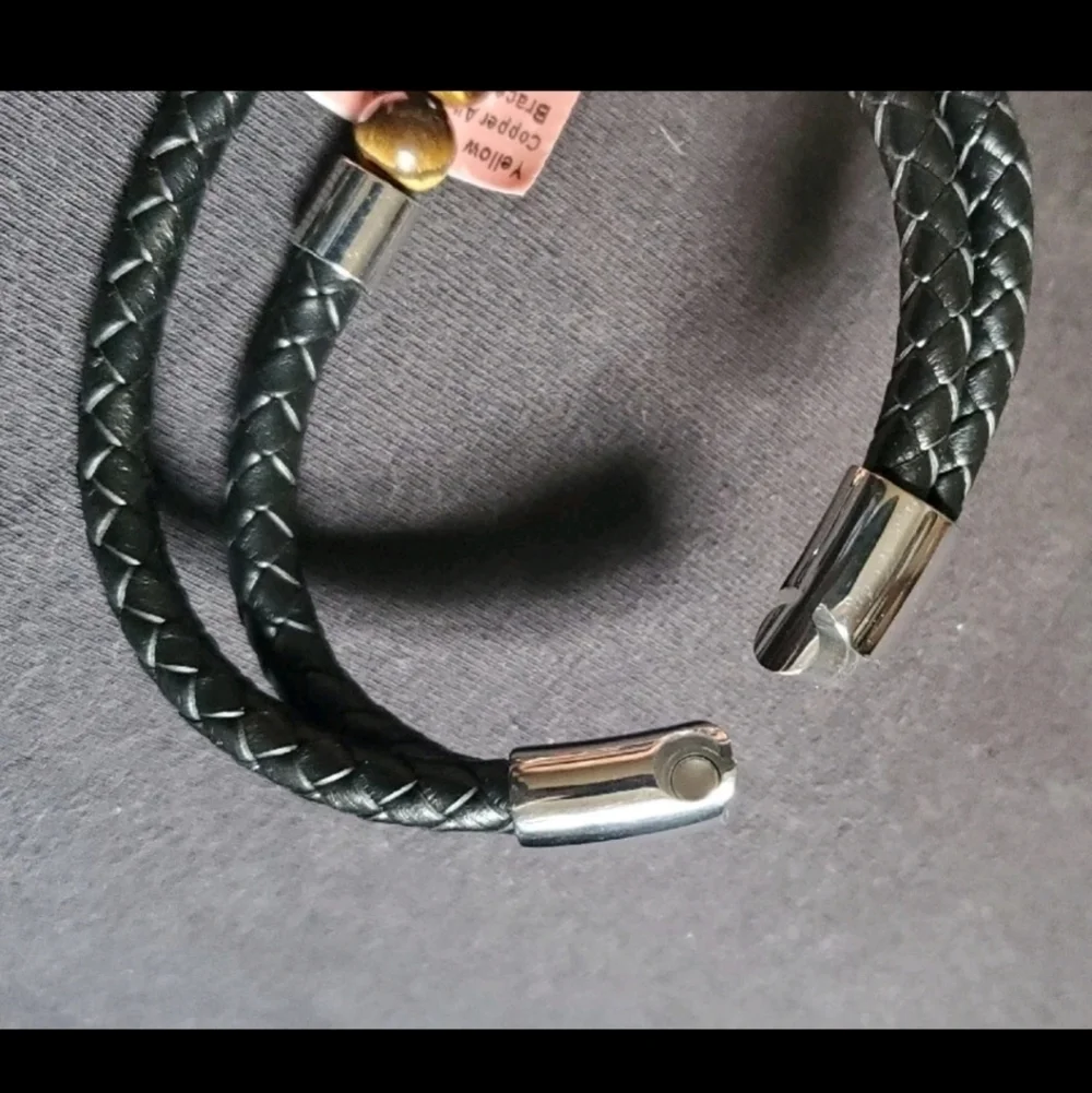 Genuine Leather Tiger's Eye Stainless Steel Panther Bracelet